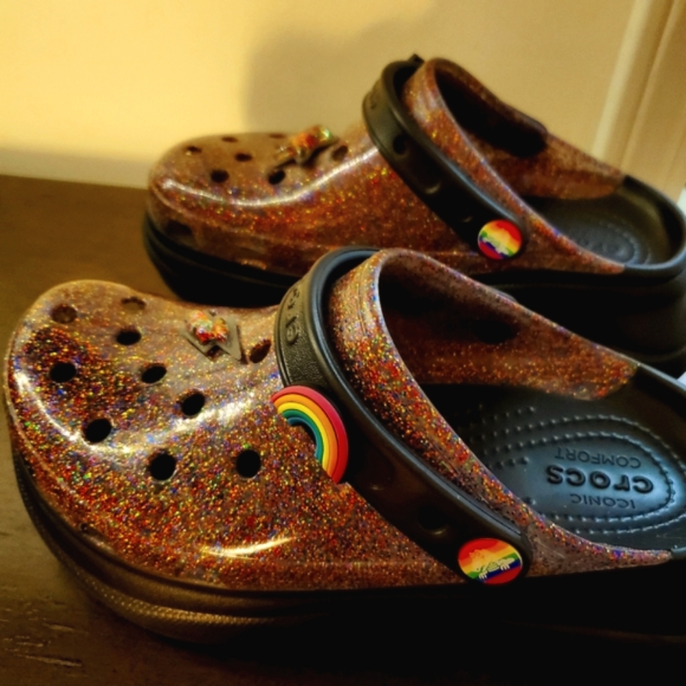Pride Crocs Glitter Bae Platform Clog Size 6 Women